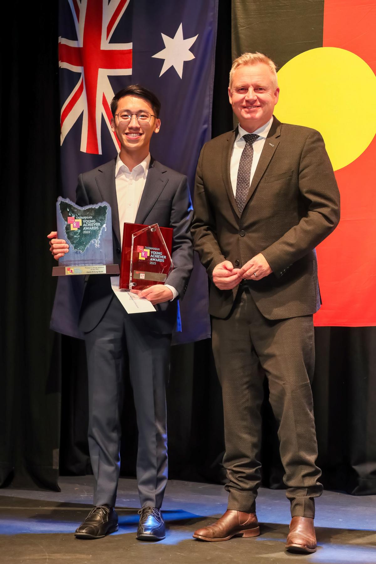 Dr Gavin receiving his Premier's Young Achiever of the Year Award, 2023