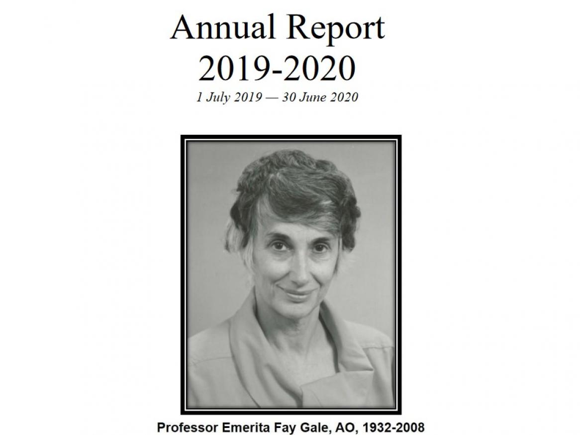 Image of Fay Gale and 'Annual Report 2019-2020'