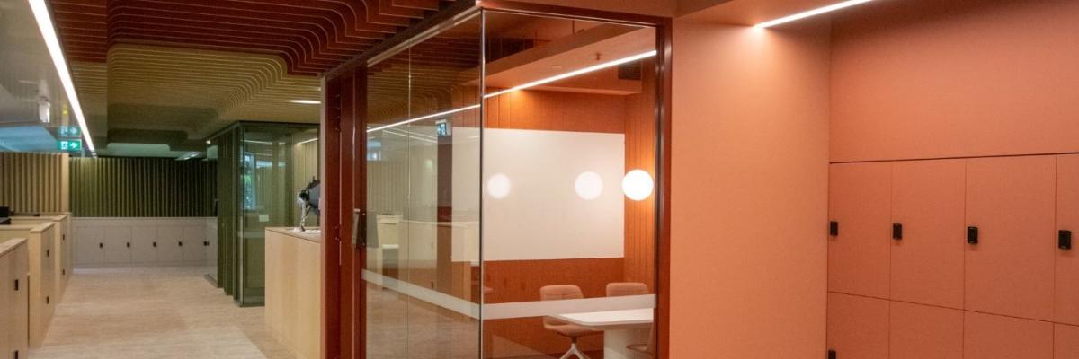HDR Student Hub - Glass meeting room and corridor