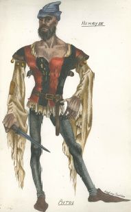 "Henry IV" costume drawing taken from the theatre manuscript collection of Lady Angel Symon, undated.