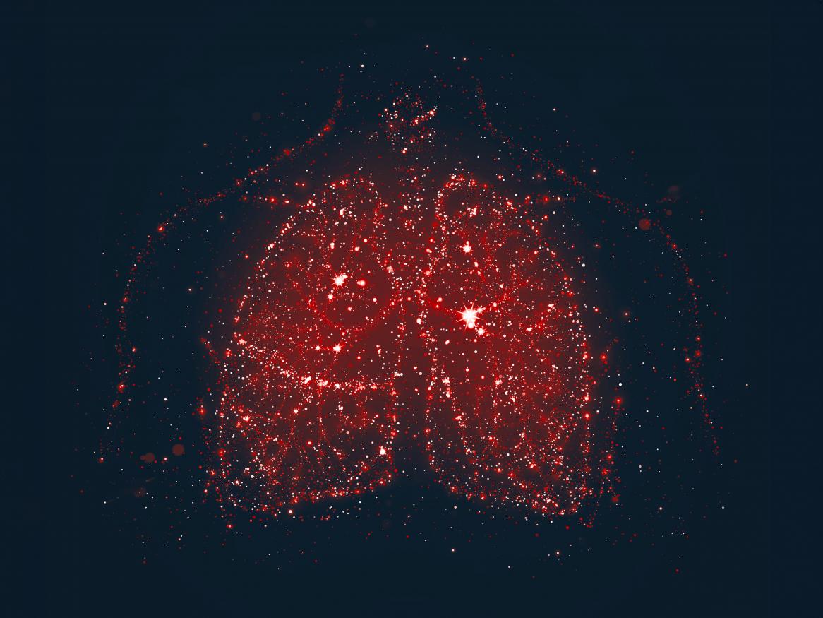 A graphic of a pair of lungs made up of light