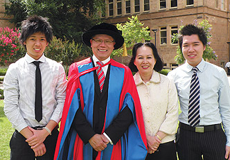 Lieutenant Governor of South Australia and honorary doctorate recipient Mr Hieu Van Le with his family