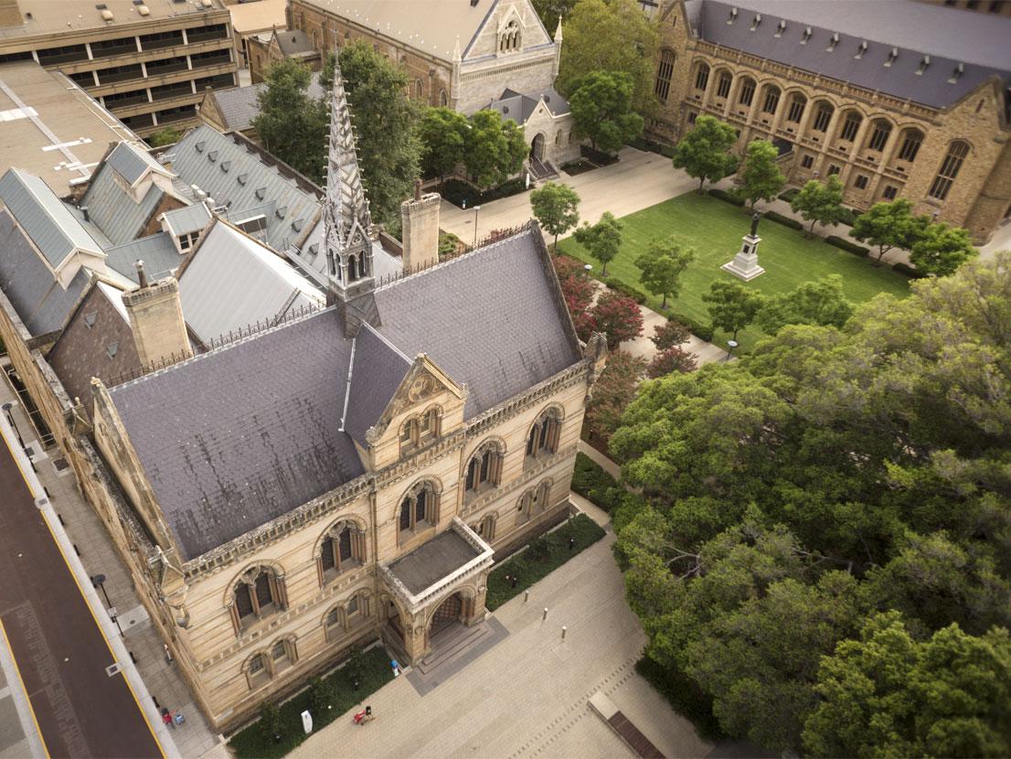  North Terrace campus aerial drone photo.