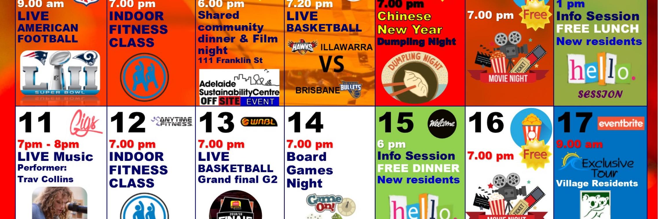 Calendar of Social Events - FEBRUARY 2019