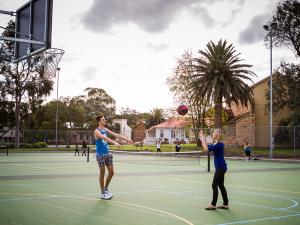 Sports facilities, basketball, netball and tennis court area
