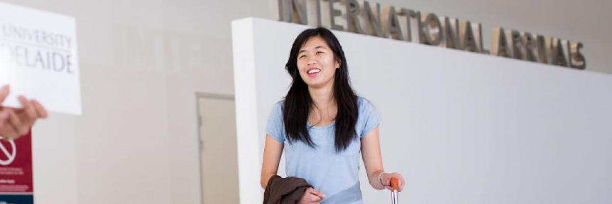 Student arriving at Adelaide airport