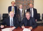 Front row (from left): Vice-Chancellor and President Professor James McWha with Hamish Ramsay; back row (from left): Professor Stephen Lincoln, Hamishs partner Lyn Pederson, and Professor Bob Hill