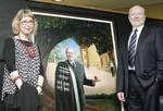 Artist Anna Platten and Vice-Chancellor and President Professor James McWha with the new portrait
Photo by Mick Bradley