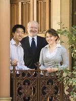 Vice-Chancellor and President Professor James McWha with two of the scholarship recipients, Mechatronic Engineering student Christopher Lee and Veterinary Science student Stephanie Warwick
Photo by John Hemmings