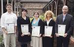 From left: Tall Poppies of Science Dr Galen Halverson, Dr Megan Mitchell, Dr Catherine Gibson, Dr Tamath Rainsford and Associate Professor Corey Bradshaw