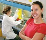 University of Adelaide biotechnology PhD students Denise Furness (right) and Bianca Benassi
Photo by Ben Osborne