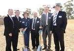 From left: Roseworthy Campus Director Professor Phil Hynd, Member for Light Mr Tony Piccolo MP, Head of the Vet School Professor Gail Anderson, Executive Dean of the Faculty of Sciences Professor Bob Hill, Minister for Employment, Training and Further Education the Hon. Michael OBrien MP, and Vice-Chancellor and President Professor James McWha at the sod turning event
Photo by Nigel Parsons