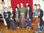 From left: Professor Charles Bodman Rae (Elder Professor of Music), Lauren Robinson, Virginia Lakeman, Sophie Rowell (ASQ violin), Anne Horton (ASQ violin), Professor Graeme Koehne (Professor of Composition), Imants Larsens (ASQ viola, filling in for Sally Boud, who is currently on maternity leave), Daniel Schricker, Steven Tanoto, David Lang and Rachel Johnston (ASQ cello).  Not pictured: Christopher Larkin.
Photo by David Ellis