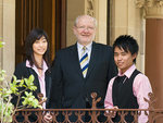 Vice-Chancellor and President Professor James McWha with scholarship recipients Jie Gao and Minh Bui
Photo by John Hemmings