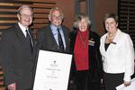 From left: University of Adelaide Chancellor the Hon. John von Doussa QC presents Dr Rex Lipman AO with his Distinguished Alumni Award.  They are pictured with Dr Lipmans wife Eve and Development and Alumni Director Robyn Brown.
Photo by Joe Verco