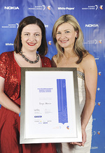 From left: Professor Tanya Monro, winner of the Telstra Business Womens Award in the White Pages Community and Government category, with award sponsor Michelle Sherwood, from Sensis
Photo courtesy of the Telstra Business Womens Awards
