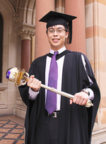 University of Adelaide Medallist and Gates Cambridge Scholar Edward Yapp was the mace bearer at his graduation ceremony in April
Photo by David Ellis