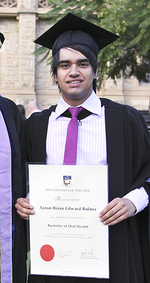 Aaron Bulner became the first Indigenous student to graduate with a Bachelor of Oral Health.  He had wanted to do this since he was in primary school and moved from Mount Gambier in the States south-east to study in Adelaide.
Photo by Candy Gibson
