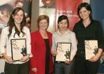 State Minister for Science and Information Economy the Hon. Karlene Maywald (second from left) with the three finalists (from left) Brooke Summers, Adeline Lau and Branka Grubor-Bauk
Photo courtesy of Children, Youth and Womens Health Services