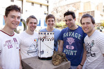 Engineering students (from left) Greg MacFarlane, Matthew Read, Matthew Higgins, Tomas West and Josh Wilkey demonstrate their prototype cooking stove (made out of recycled materials) and samples of dung that can be burnt inside it
Photo by David Ellis