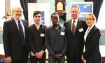 At the signing of the agreement with The Smith Family (from left): Vice-Chancellor and President Professor James McWha, University of Adelaide students and The Smith Family Learning for Life scholarship participants Robert Howard and Melance Ndihokubwayo, Minister for the Northern Suburbs the Hon. Michael OBrien MP, and TheSmith Family Chief Executive Officer Dr Lisa OBrien