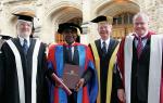 Professor Roger Thomas (second from left) with (from left) Vice-Chancellor Professor James McWha, Chancellor the Hon. John von Doussa and Executive Dean of the Faculty of Humanities and Social Sciences, Professor Mike Innes
Photo by Ben Osborne