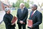 Among those at the launch of the Aboriginal and Torres Strait Islander Employment Strategy were (from left) Lowitja ODonoghue AC, CBE, Vice-Chancellor Professor James McWha and Professor Roger Thomas, Director of the Centre for Australian Indigenous Research & Studies
Photo by David Ellis