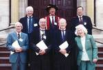 2006 (from left)  Rear: Brian Chase, Robert Bogner, Roger Smith.  Front: Terry Wollaston, Henry dAssumpcao, Bernie Wadsworth and Carlein Gurr (Secretary to the Head of Electrical Engineering and Honours Supervisor, Professor Willoughby, in 1956)