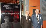 From left:
Wine industry identity Ray Beckwith, a former student of Alan Robb Hickinbotham, with Alan David Hickinbotham in the renamed Hickinbotham Hall at the National Wine Centre
Photo by John Hemmings