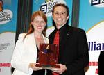 James Smith (right) receives his award from State Labor MP Chloe Fox, Member for Bright