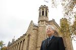 Architect and former University of Adelaide student Hijjas Kasturi outside Bonython Hall, one of the Universitys many heritage buildings
Photo by David Ellis