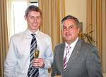 From left: Sam Stranks and the Governor of South Australia, His Excellency Rear Admiral Kevin Scarce AO CSC RANR, celebrate the announcement of the Rhodes Scholarship at Government House
Photo by David Ellis