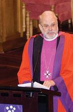 Anglican Bishop Dr Ian George AO gives the address at the Golden Jubilee ceremony in Bonython Hall
Photo by John Hemmings