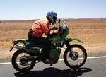 Japanese motorsport journalist Shusei Yamada rides the BioBike during one of the stages of the 3000km trek between Darwin and Adelaide