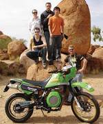 The BioBike and part of the University of Adelaide team at the Devils Marbles Conservation Reserve south of Tennant Creek, Northern Territory. Clockwise from left: students Nathan Thompson, Heidi McNamara, Michael Shannon and Tong Zhou with Senior Lecturer Dr Colin Kestell.