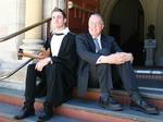 Ross Simpson pictured on the steps of Elder Hall with his father Angus Simpson