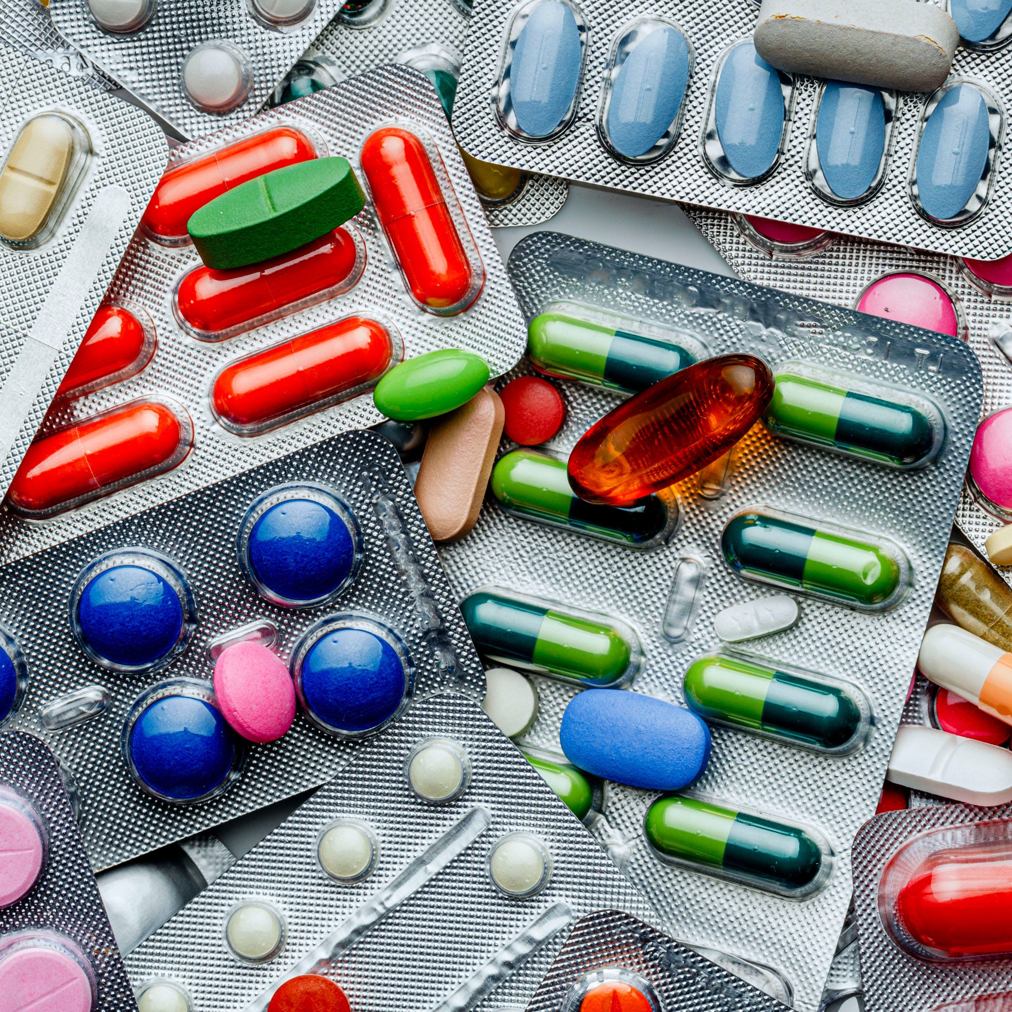 Many different coloured medicines