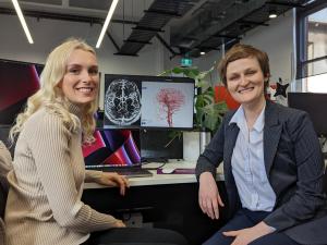 AIML PhD student Georgia Kenyon (L) is researching anatomically-based deep learning models for improved neuroimaging analysis.