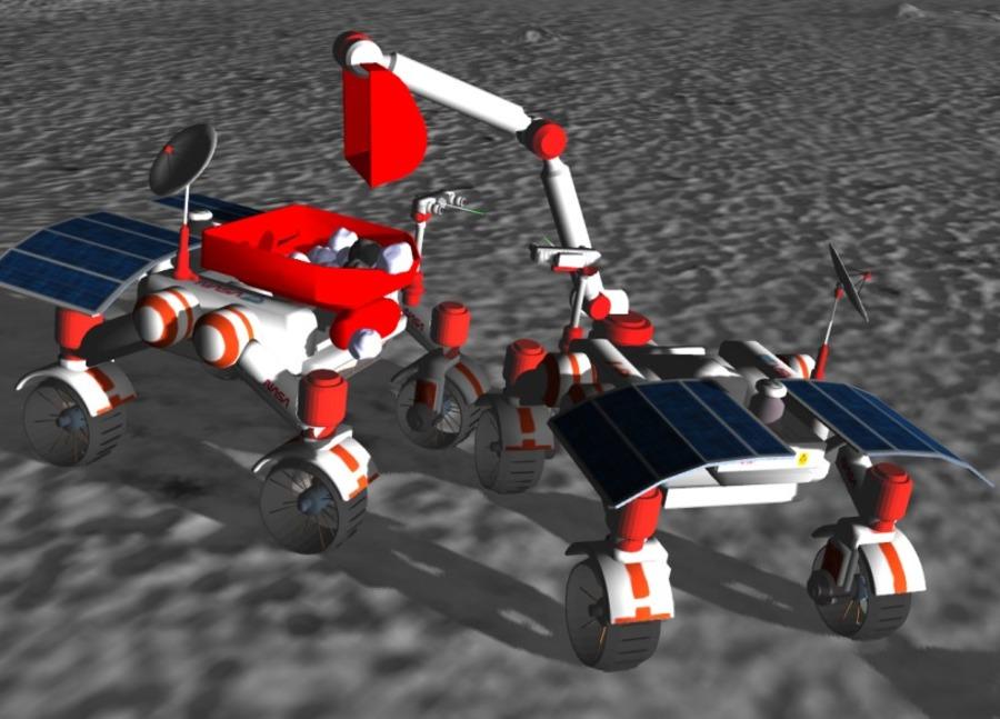 excavator and hauler digging the virtual lunar surface