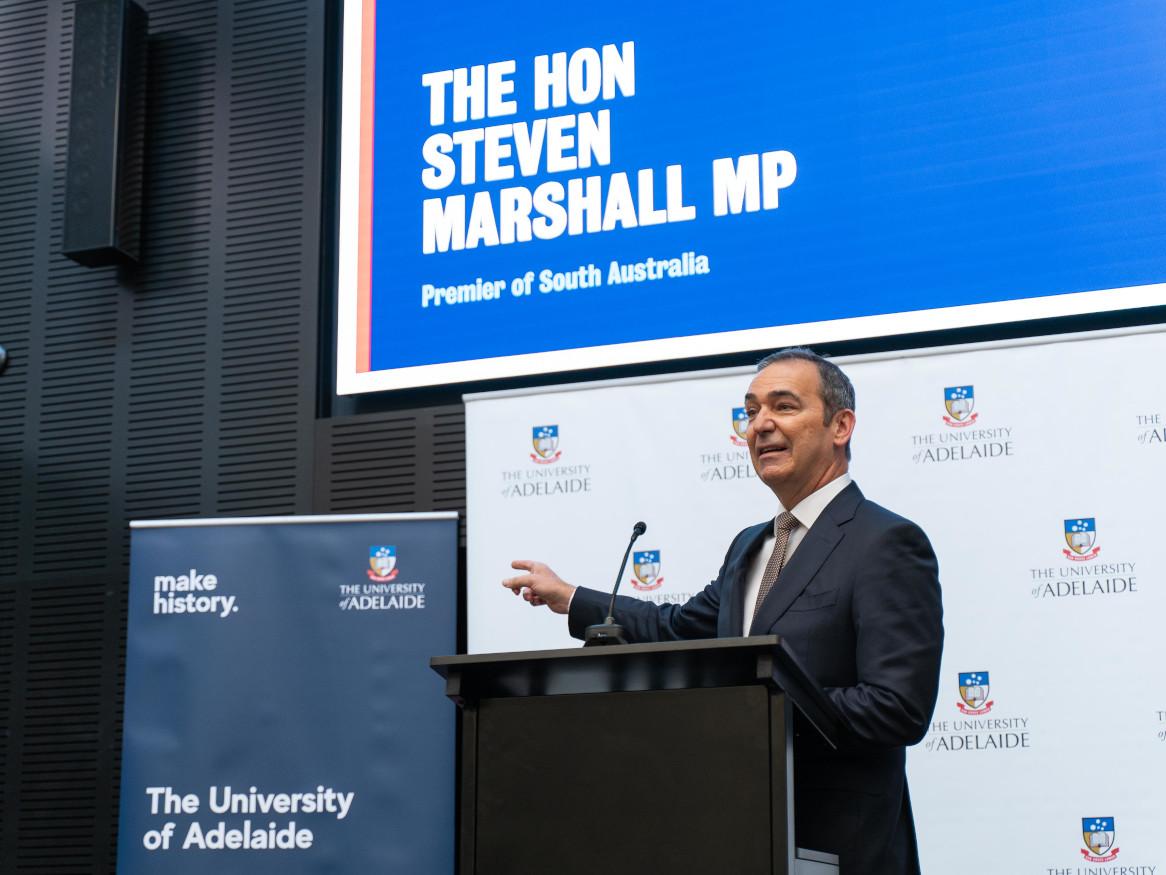 Premier Steven Marshall speaks at the launch of the Centre for Augmented Reasoning.