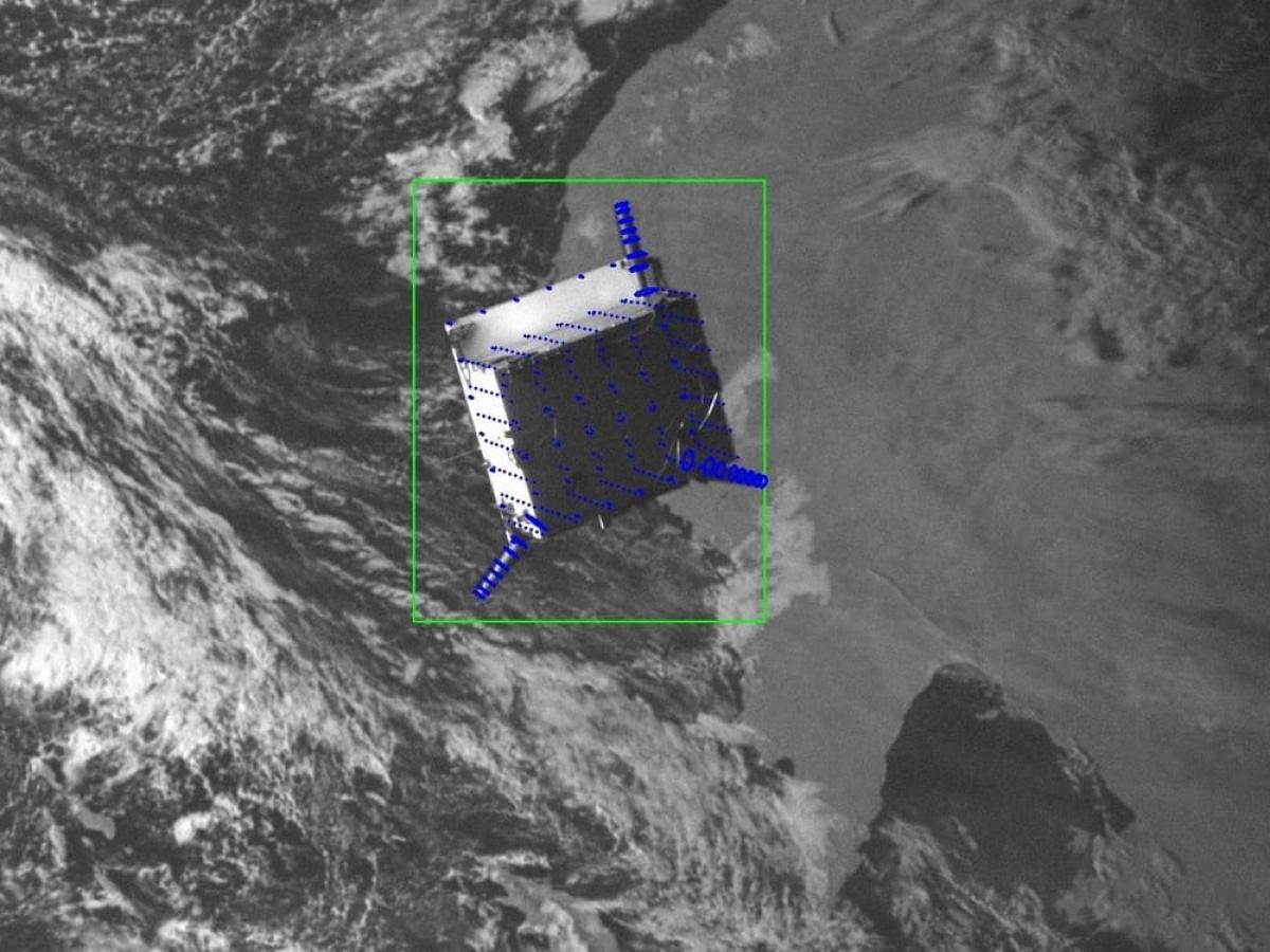 a view of the tango satellite scale model used in the satellite pose challenge