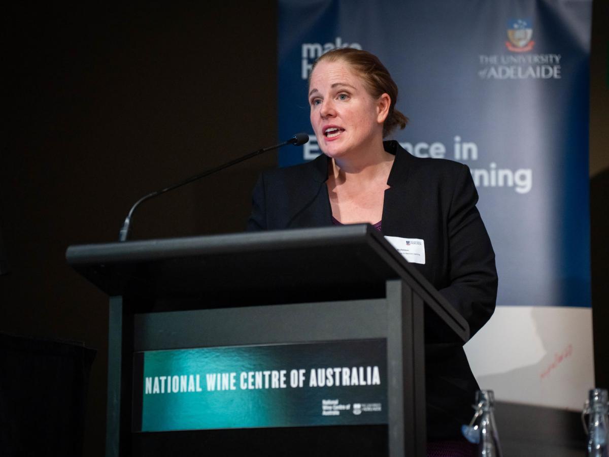 kathy nicholson speaking at showcase