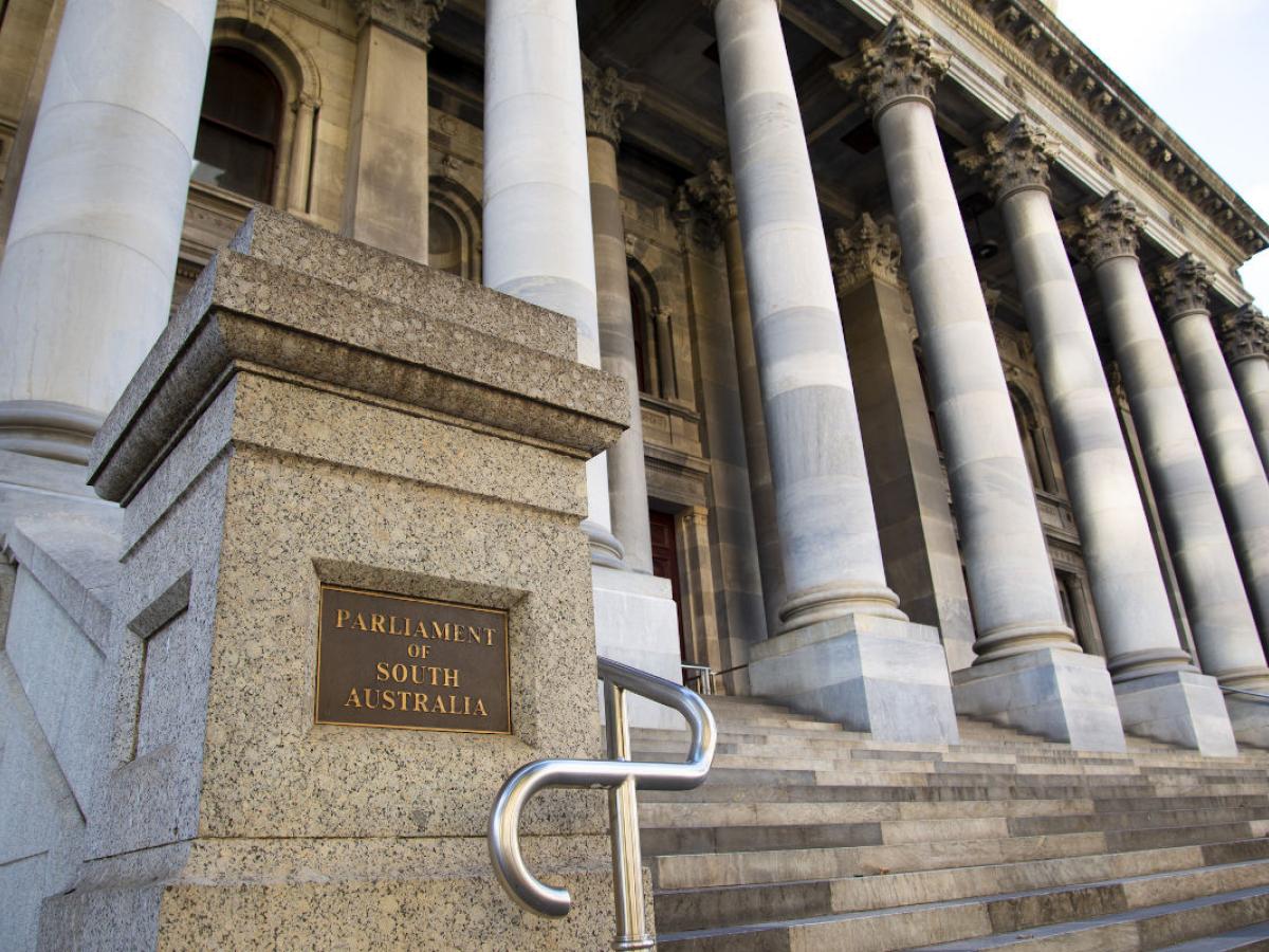 view of front steps of parliament house in Adelaide