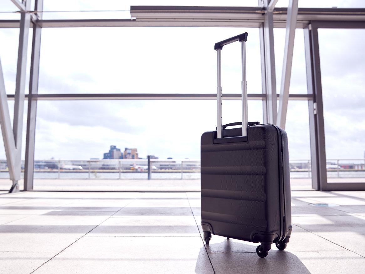 a suitcase unattended at an airport