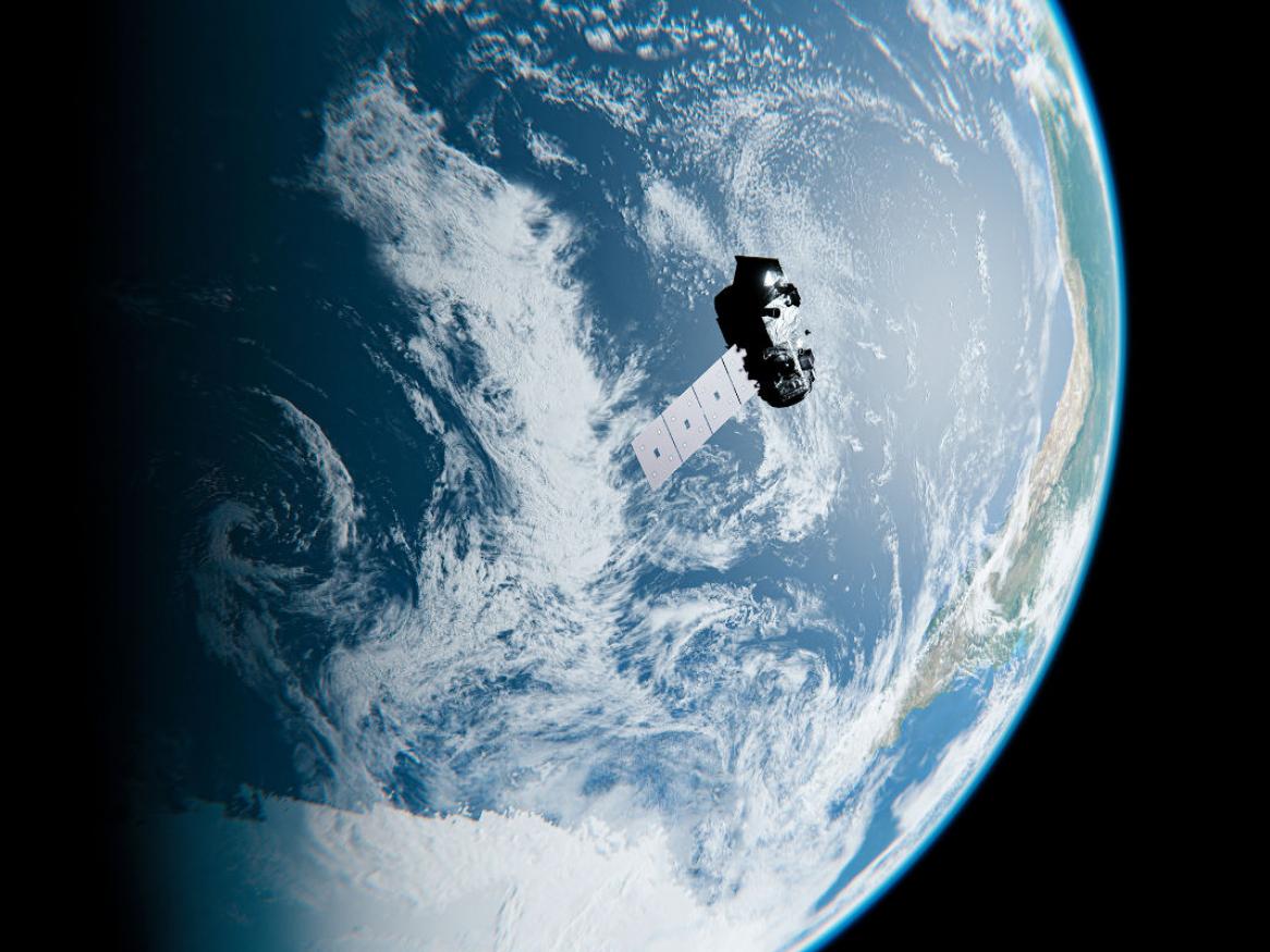 view of satellite in Earth orbit