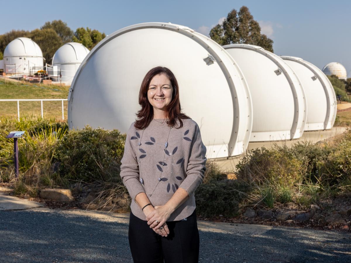 Professor Lisa Kewley outside the Mount Stromlo observatory site, Canberra