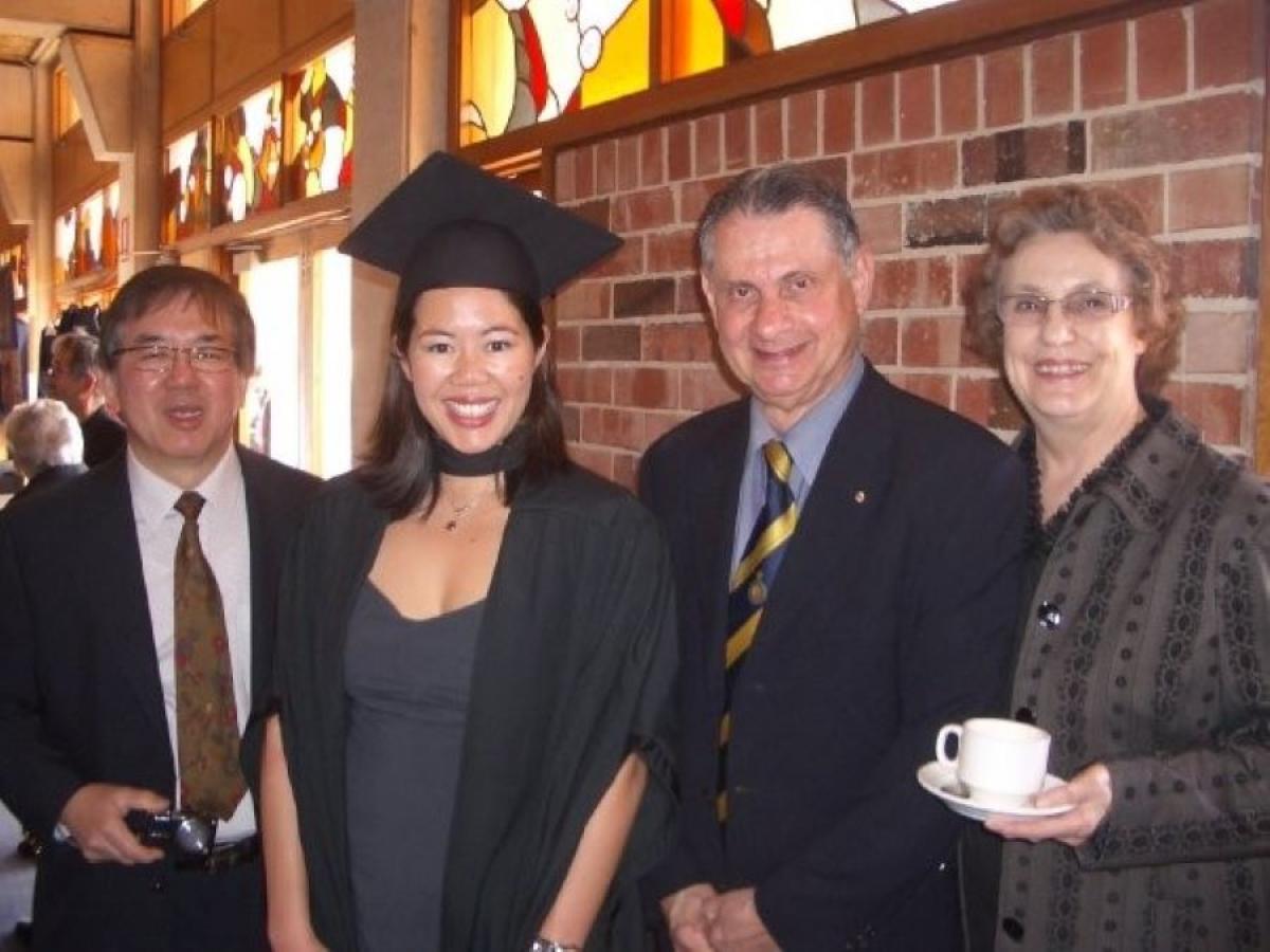 A photo of Prof Holmes-Liew and Prof Frewin at Holmes-Liew's graduation