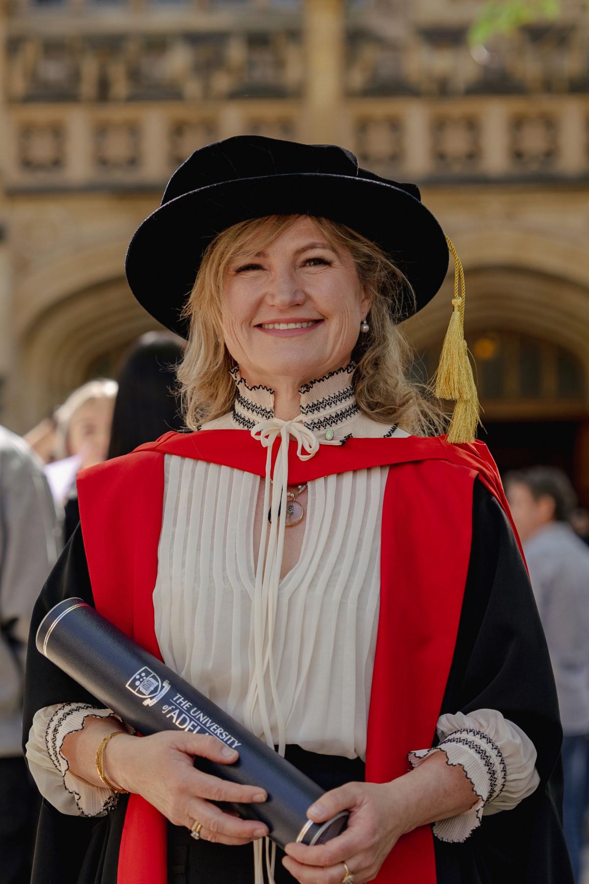 Dr Jo Vandepeer smiling at her PhD graduation