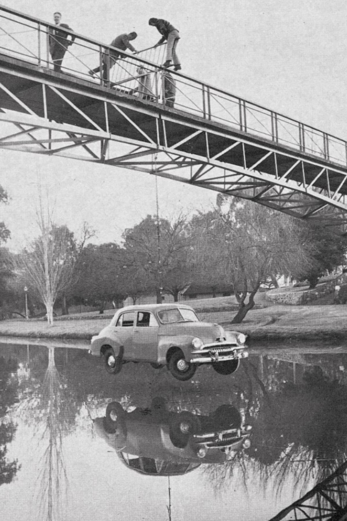 The FJ hanging from the footbridge