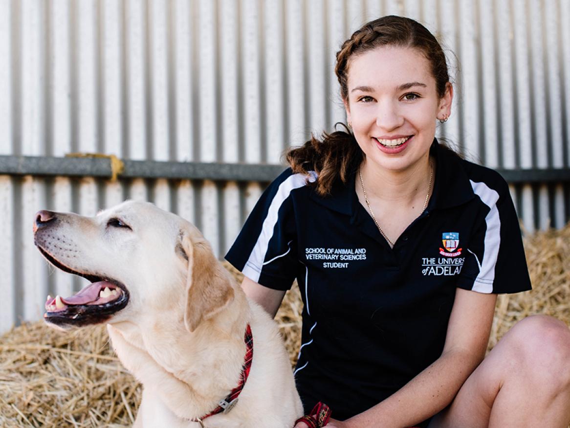 Catherine Sloper, Augustus Short Scholarship recipient, 2018 with a dog